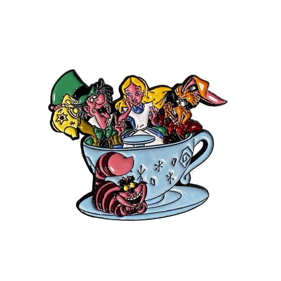 Alice Wonderland Lapel Pin Mad Hatter Cheshire Rabbit Brooch Pin Jewelry Badge - Picture 1 of 8